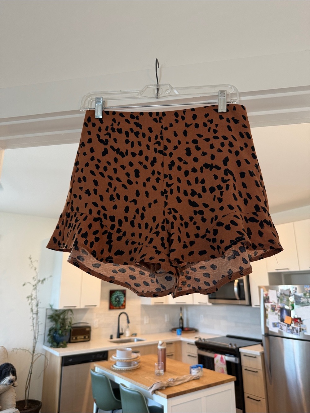 She + Sky Brown Leopard Print Ruffle Hem Short